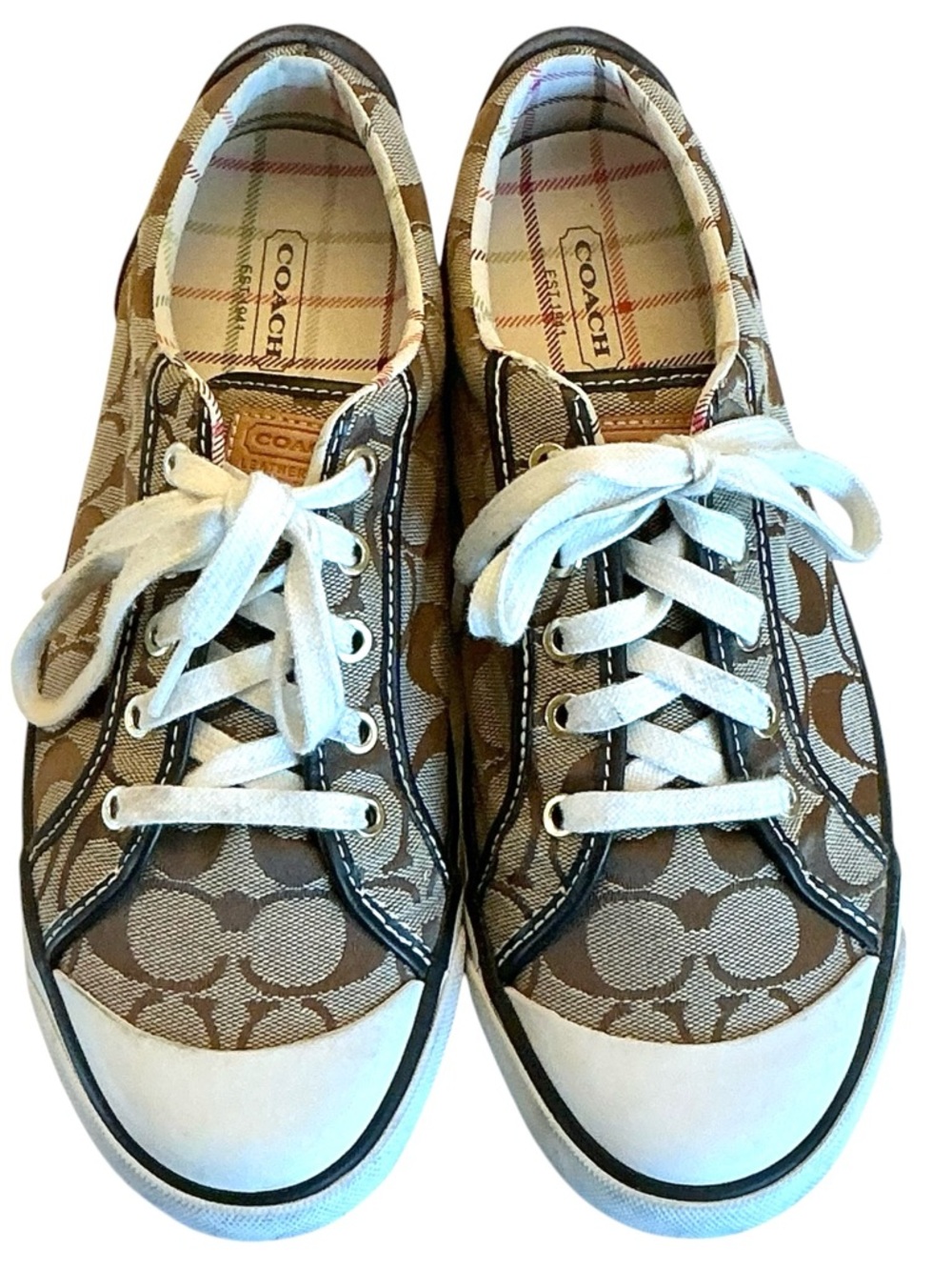 Coach Barrett Khaki Tan Signature Logo Canvas Low Top Lace up Sneakers Size 9.5 - Picture 4 of 15